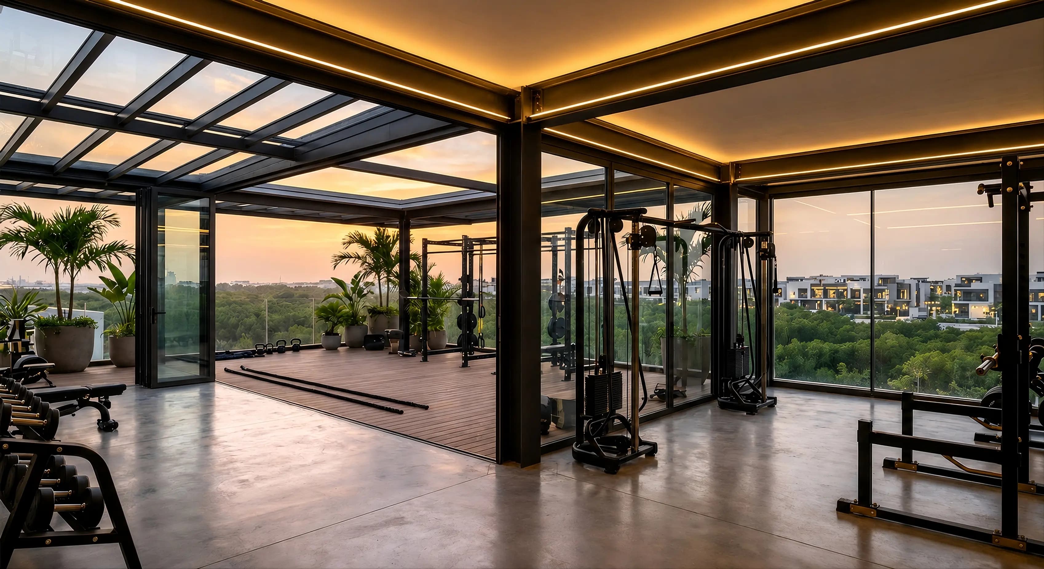 Gimnasio de Bosko con vista al bosque protegido